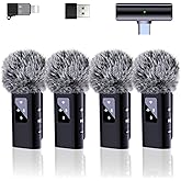 ZERFUN 4 Pack Wireless Lavalier Microphone for iPhone Android Phone Pad PC | Lapel Mini Microphone Pro for Video Recording Vlog Podcast Stream YouTube TikTok, Noise Cancelling, 48KHz 24Bit, Reverb, Mute