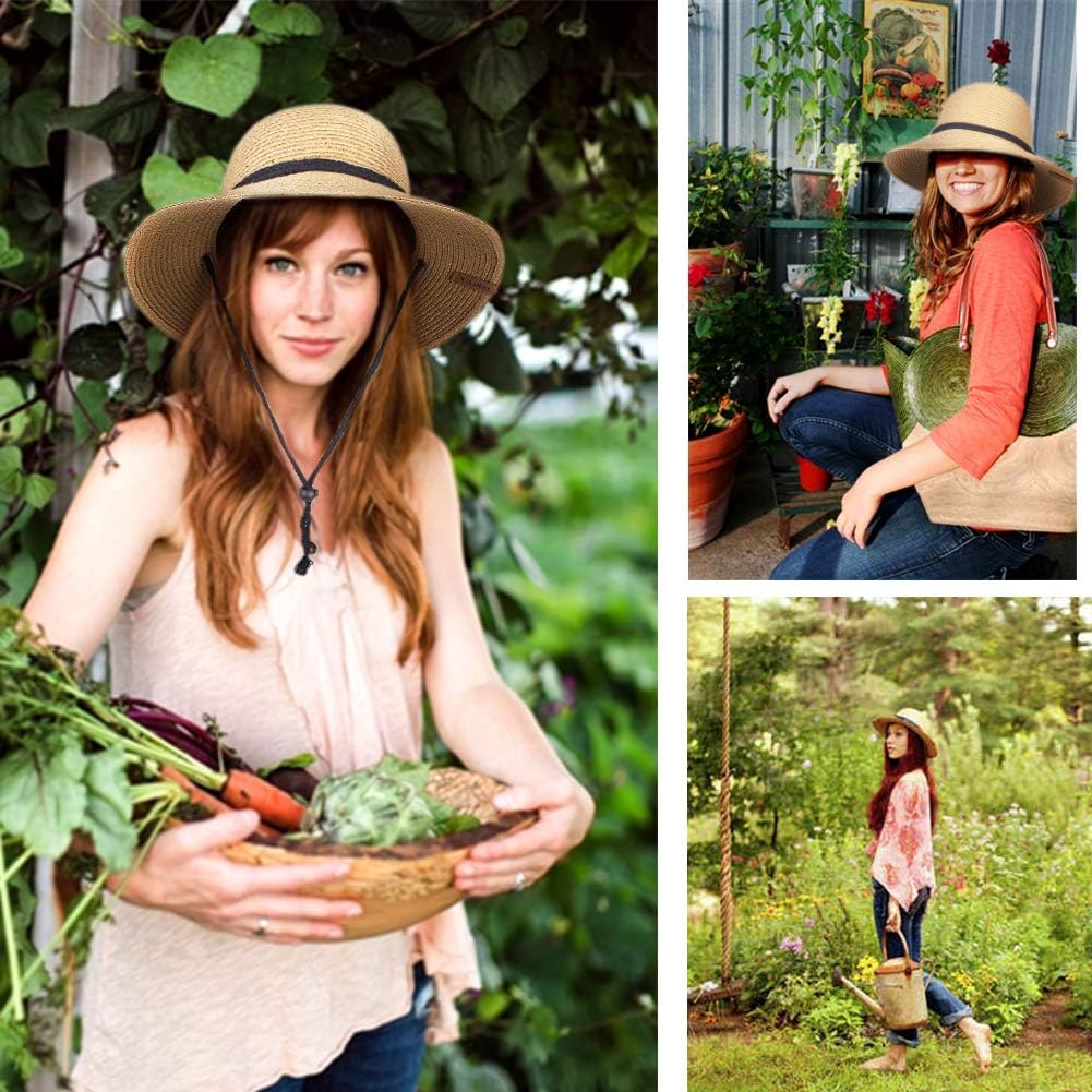 Womens Wide Brim Sun Hat with Wind Lanyard UPF Summer Straw Sun Hats for Women at  Women’s Clothing store