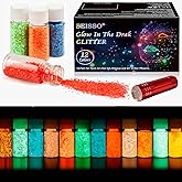 SEISSO Glow in The Dark Powder 12 Colors Epoxy Resin Dye Luminous Glitter Pigment Powder Safe Long Lasting for Fine Art, DIY Nail Art, Epoxy Resin Colorant, DIY Crafts Party, 0.35 Ounce (Pack of 12)