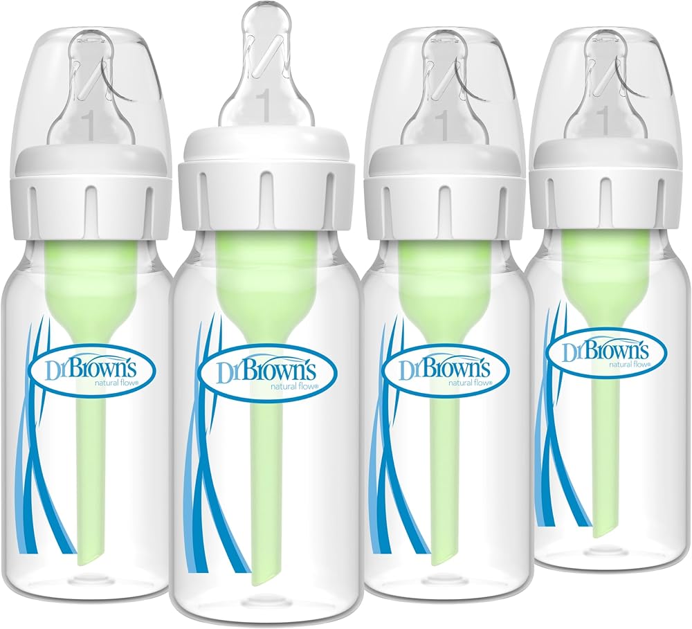 Dr. Brown's Anti-Colic Options+ Narrow Baby Bottle, 4 oz, 4-Pack | Clinically proven to reduce colic, bottles with Level 1 sl