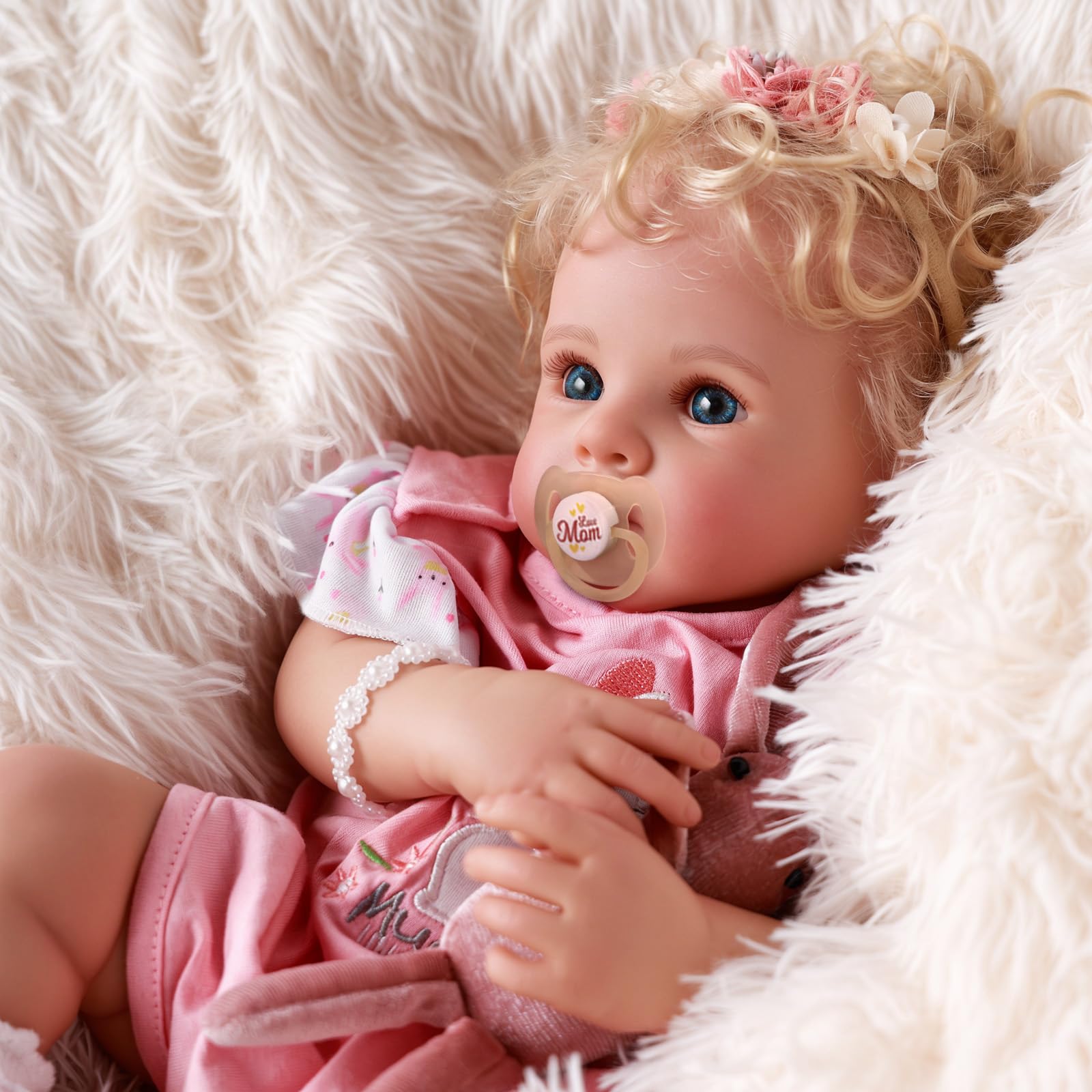 BABESIDE Reborn Baby Dolls Bettie - 17 Inch Soft Body Realistic Baby Doll Girl Lovely Awake Blond Curly Hair Girl Bebe Reborn de Silicona Real Life Baby Dolls with Gift Box for Kids Age 3+ Collectors