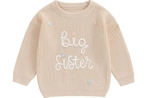 Amnnchya Toddler Infant Baby Girl Knit Sweater Big Sister Little Sister Matching Outfits Long Sleeve Pullover Sweatshirt