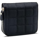 LJCZKA Small Wallet for Women Girls Bifold Quilted Leather Pocket Wallet Accordion Card Holder Wallet Compact Wallet (Black)