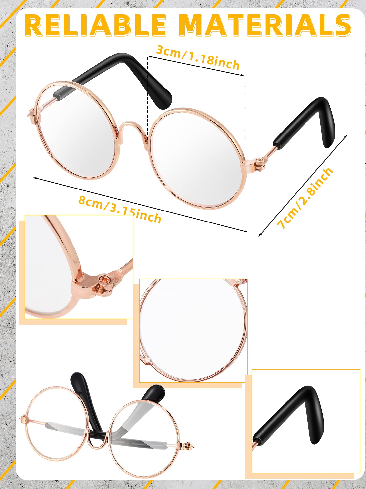Lothee Mini Doll Glasses Metal Wire Rim Clear Eyewear Fabric Doll Dress up Eyeglasses Classic Retro Sunglasses for Crafts Dolls Pets Costume Cosplay (6 Pair)