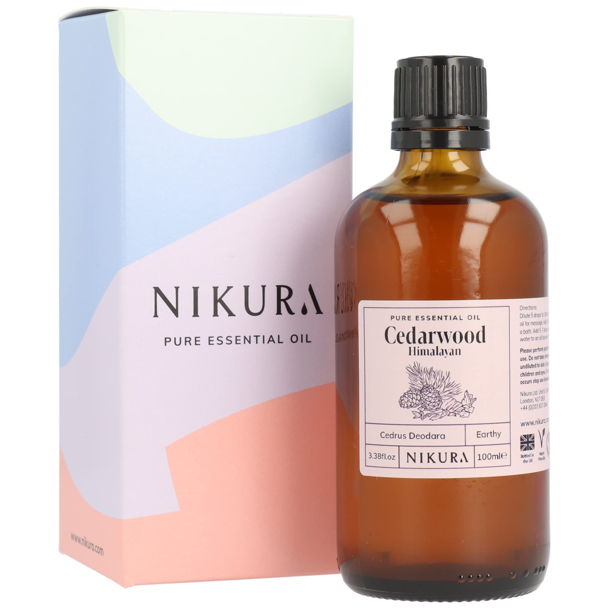Nikura Cedarwood (Himalayan) Essential Oil | Moth Repellent, Pests, Study Focus, Acne | Essential Oils for Diffusers for Home, Aromatherapy, Candle Making, Soap | Pure & Natural | 100ml | UK Made