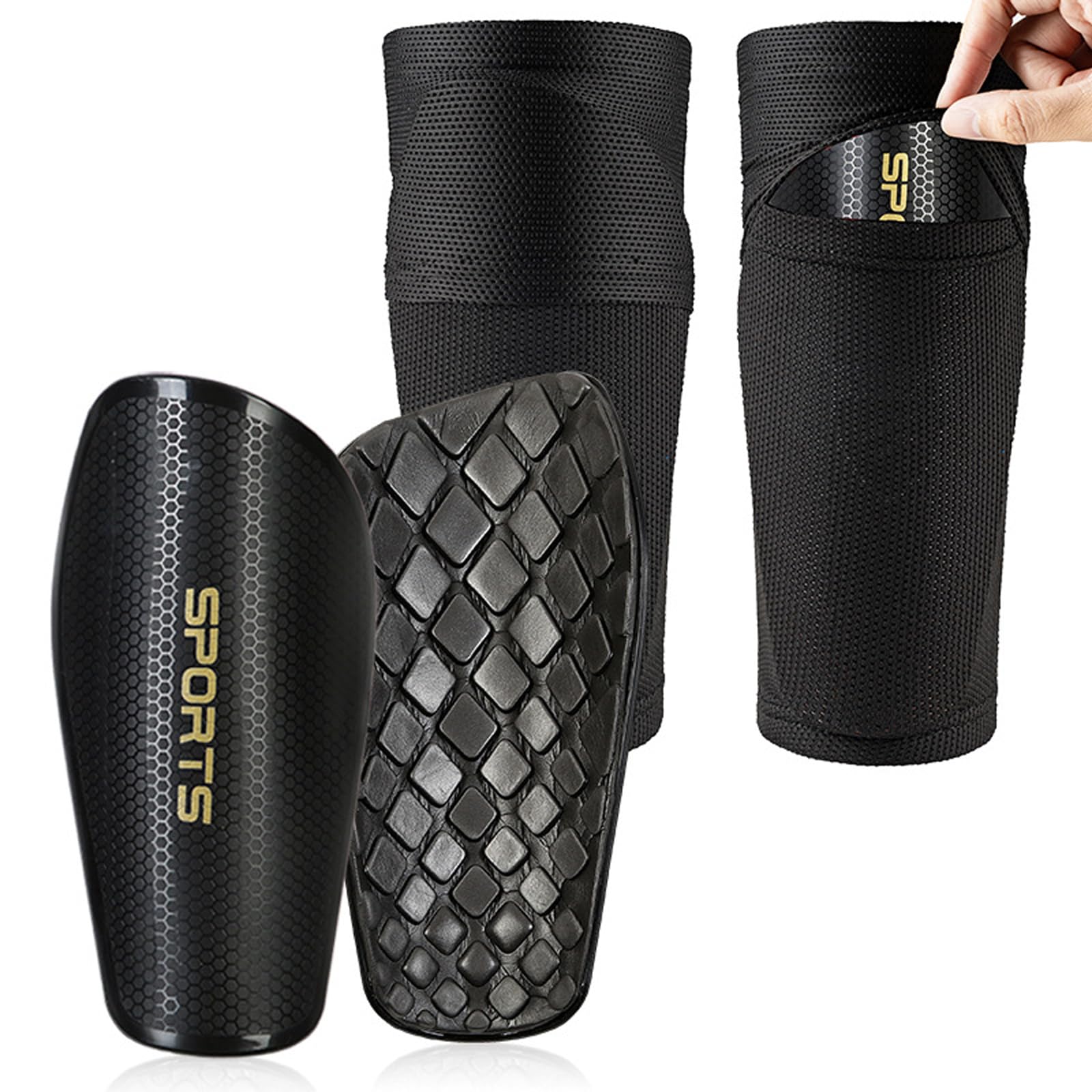 Breathable Shin Guards with Non-Slip Insert Pocket - Impact-Resistant Football Protective Sleeves and Socks for Youth and Adults