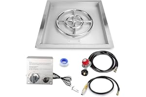Grisun Drop-in Fire Pit Kit 18 x 18 Inch, Round Burner with Tray, Come with Upgraded Spark Ignition Kit for Gas Fire Pit, Fire Pit Table Insert Stainless Steel, Suitable for Indoor Outdoor Decoration