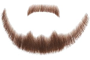 PARCERIA Fake Beard, Professional Human Hair Fake Mustache, Thick Hand-tied Soft Lace Backing Realistic Beard for Men, False Facial Hair for Entertainment/Drama/Halloween Cosplay Costume (Brown Fake Beard)