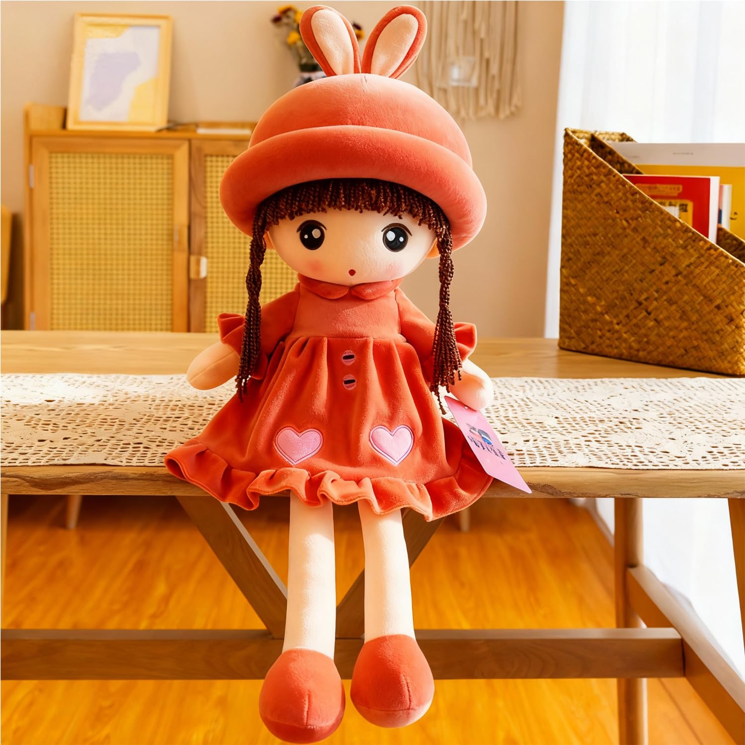 ITODA Baby Girls Rag Doll Girl Decoration Companion Toys Cute Soft Cuddly Stuffed Toy Plush Dolls Beautiful Ragdoll with Hat Skirt for Baby Kids Christmas Birthday Gift 50CM,Red