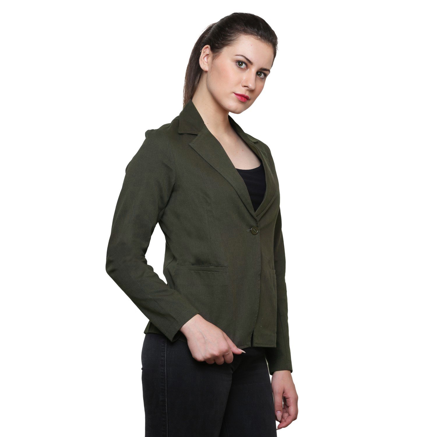 trendsnu solid olive women's blazer (tnu0110j)