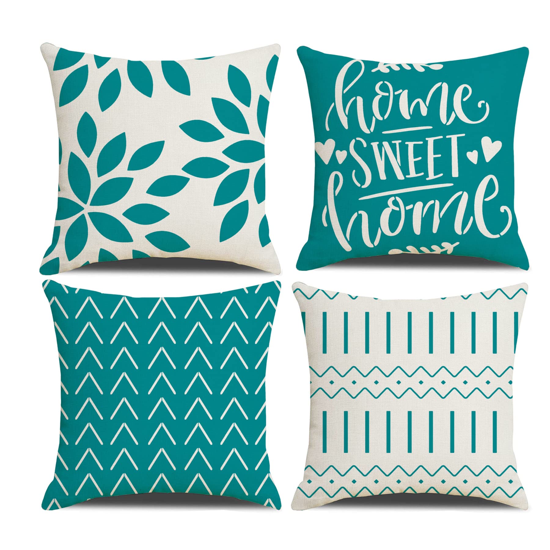Homefeelzydys Cushion Covers,Cushion Covers 40 x 40 set of 4 Teal Square Throw Pillow Case cushion covers 16x16 4Pack For Outdoor Patio Garden Blench Living Room Sofa Farmhouse Decor