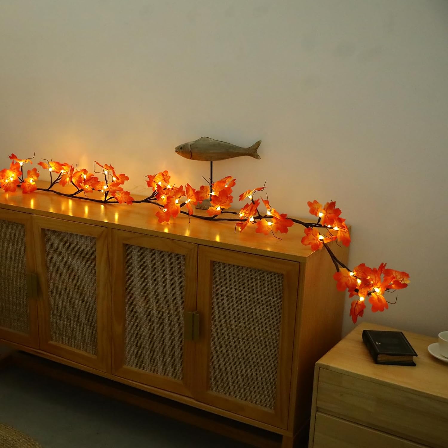 Wreaths, Garlands & Swags - Lighted Garland with Maple Leaves, Hypestar 6FT Lighted Mantle Battery Operated Fall Garlands with 48 LEDs for Home and Fireplace Decorations (Battery Operated Brown Maple Garland)