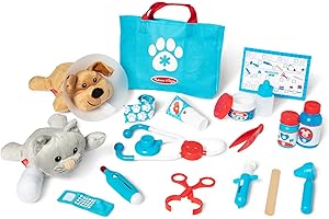 Melissa & Doug Examine and Treat Pet Vet Play Set, 24-Piece Animal Doctor Playset with Dog & Cat Plushies, Pet Doctor Kit & A