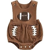 KtwHarnu Newborn Infant Baby Boy Girl Football Outfit Embroidery Corduroy Overalls Bubble Romper Sleeveless Bodysuit Jumpsuit
