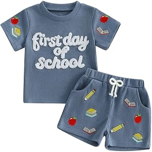 Bmnmsl Little Boy Back to School Outfit First Day of School Embroidery T-Shirt Shorts Set Kindergarten Preschool Clothes