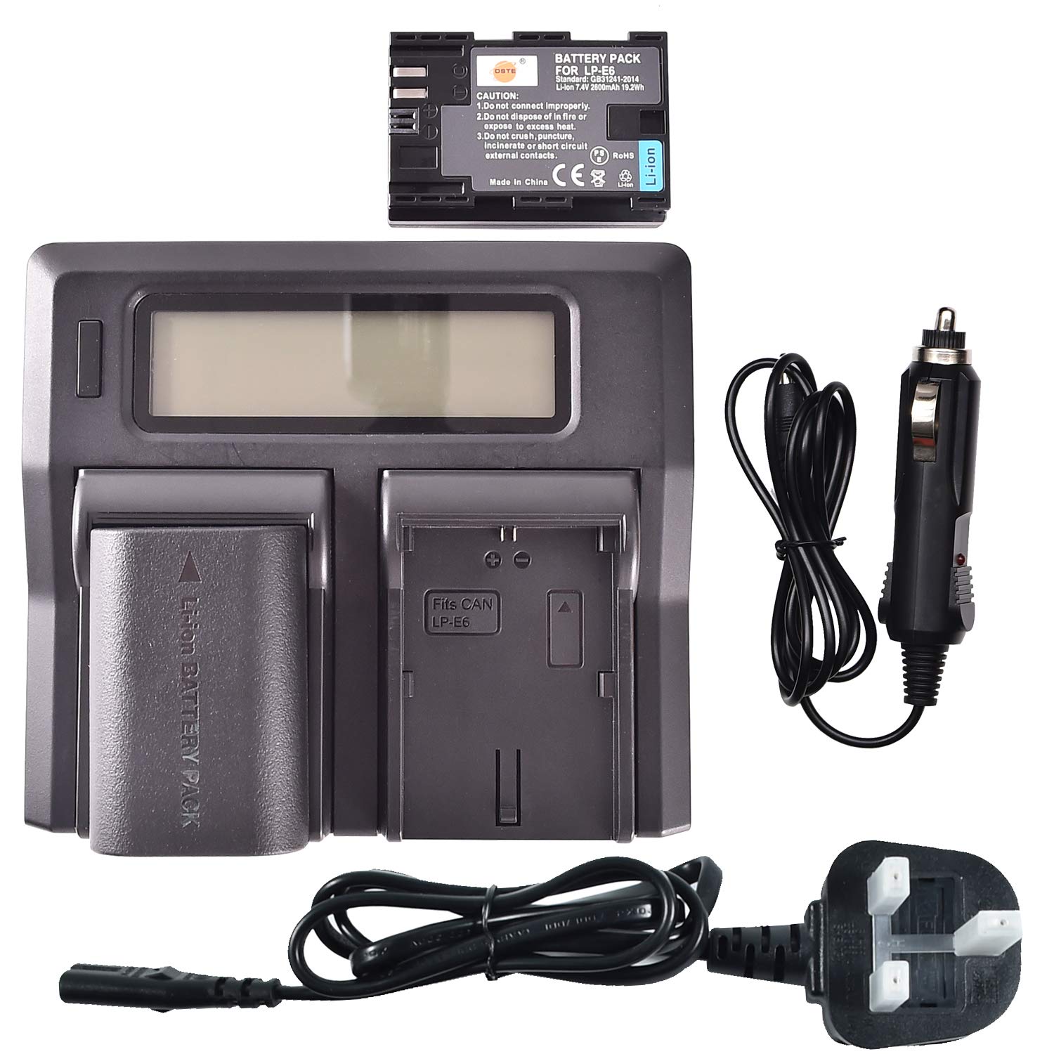 LP-E6 DSTE Replacement Battery (2-Pack) and Rapid LCD Dual Charger Compatible for Canon LP-E6n and Canon XC10,XC15,EOS 5D Mark II,5D Mark III,5DS,5DS R,60D,60Da,70D,7D markII,7D markIII Digital Camera