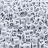 Yochus 900pcs Bulk White Square Acrylic Alphabet Letter Beads 6x6mm Black Letter A-Z Beads for Jewelry Making and DIY Bracelets, Necklaces, Key Chains