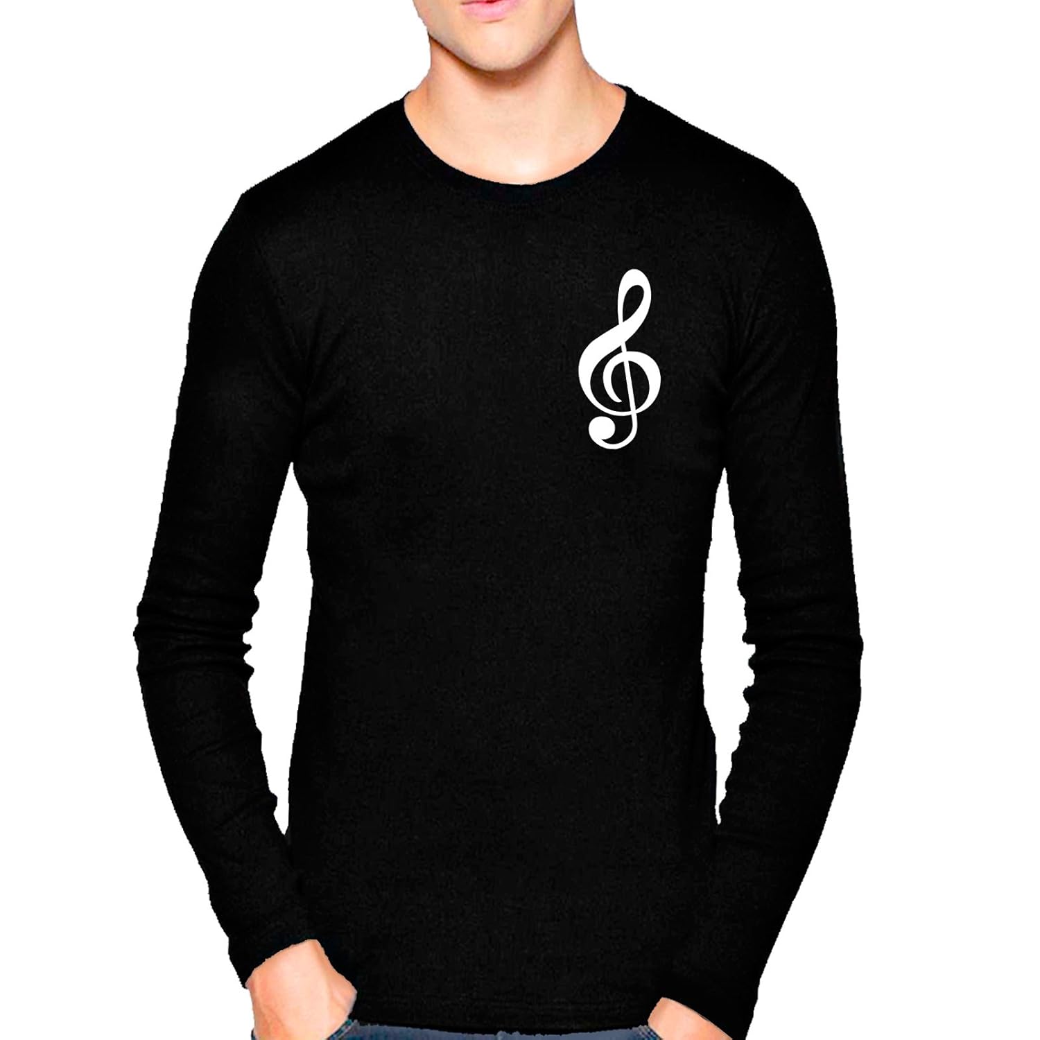 t shirt - full sleeve round neck music note logo design graphics printed 100% cotton t shirt - music note logo design graphics print t shirt - black full hand