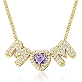 KissYan Love Birthstone Necklace for Women, 14K Gold Plated Bubble Letter Pendant Dainty Jewelry I Love You Valentine's Day Gifts for Girlfrend Wife Lover