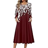 Zeagoo Summer Dresses for Women 2026 3/4 Sleeve Dress for Women Floral Midi Dresses for Casual Womens Dresses with Pockets