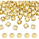 PH PandaHall 60pcs 14K Gold Plated Beads, 5mm Geometric Polygon Spacer Bead Brass Faceted Cube Beads Smooth Cornerless Bead for Bracelet Necklace Earring Jewelry Making DIY Craft, Gold, 2.4mm Hole