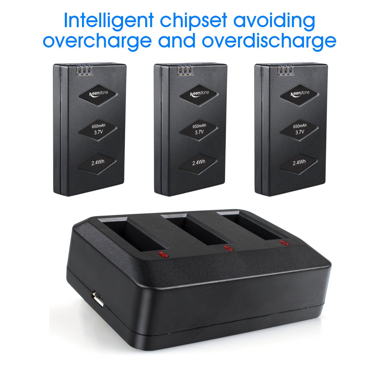 Parrot Minidrone Battery, Keenstone 3PCS 3.7V 650mAh Li-po Battery w/3-Port Charger for Jumping Sumo Swing Mambo Rolling Spider Air Night Airborne Cargo Jumping Race Night Hydrofoil Drone