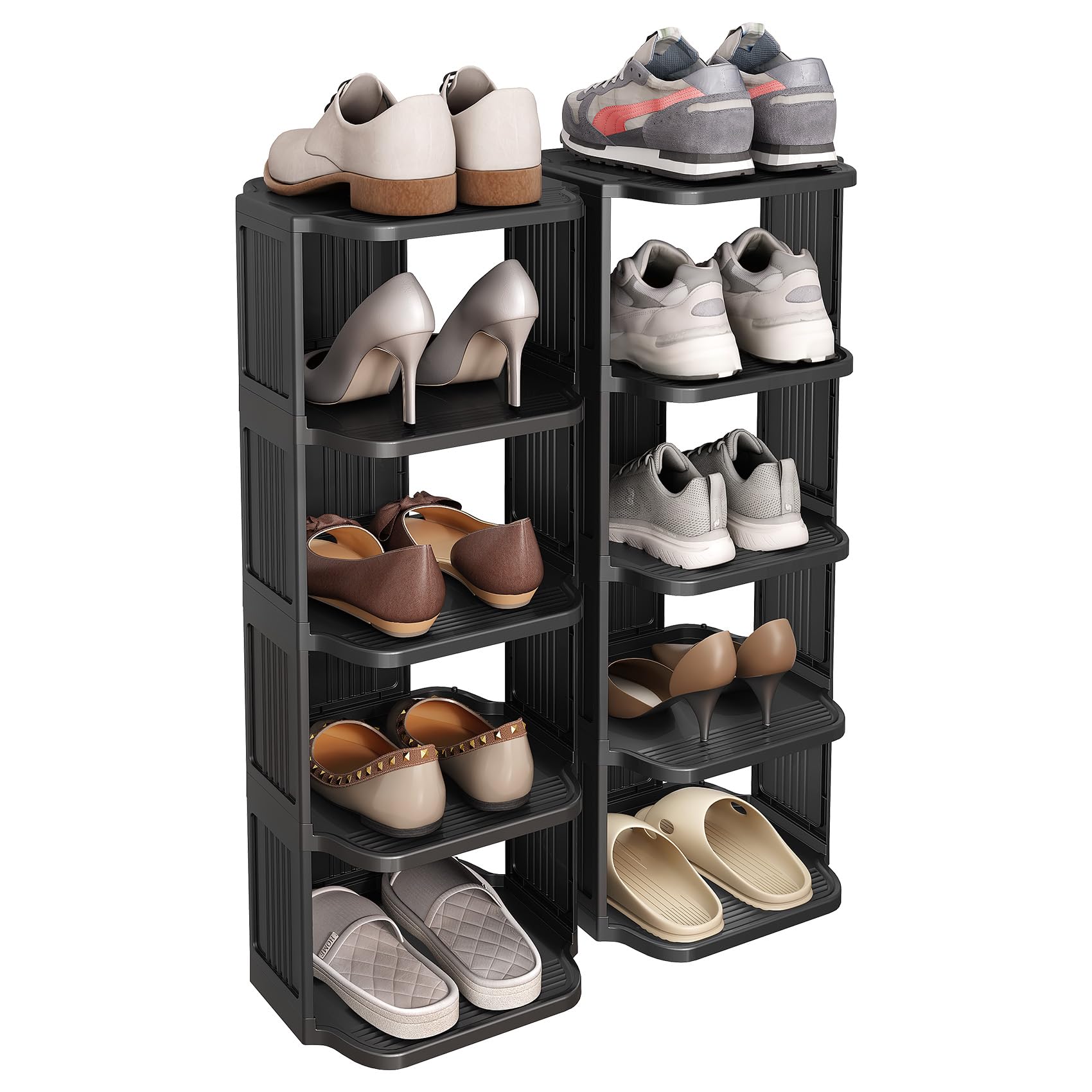 Photo 1 of 10 Tiers Stackable Shoe Rack for Closet and Front Door Entrance - Free Standing Plastic Stand, Narrow Tall Vertical Organizer for Small Spaces Storage