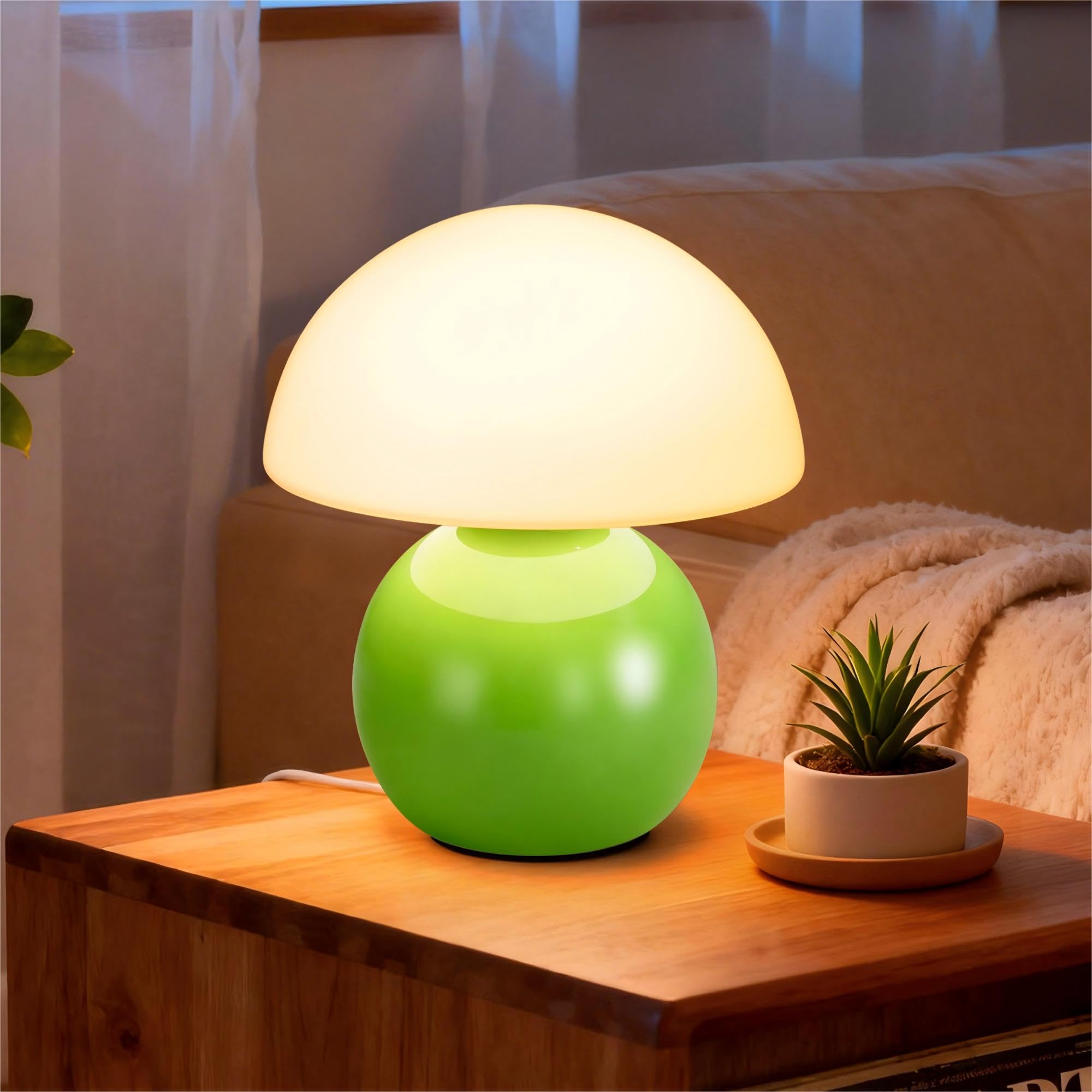 Photo 1 of **BROKEN GLASS DOME COVER FOR LIGHT** ULAROOM Small Mushroom Lamp,USB-Plug in Bedside Table Lamps with 3-Temperature LED Bulb Dimmable,Unique Cute Aesthetic Home Decor for Living Room,Bedroom, Modern Ceramic Base Glass Lamp(Green)
