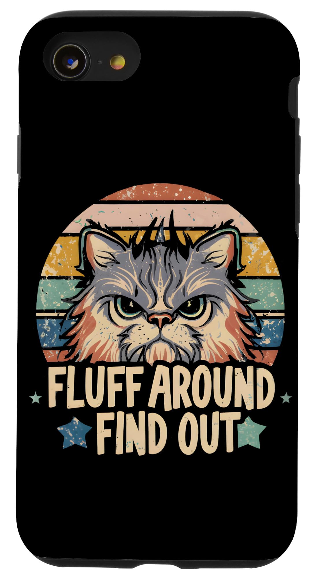 iPhone SE (2020) / 7 / 8 Fluff Around Find Out Funny Angry Cat Retro Distressed Look Case