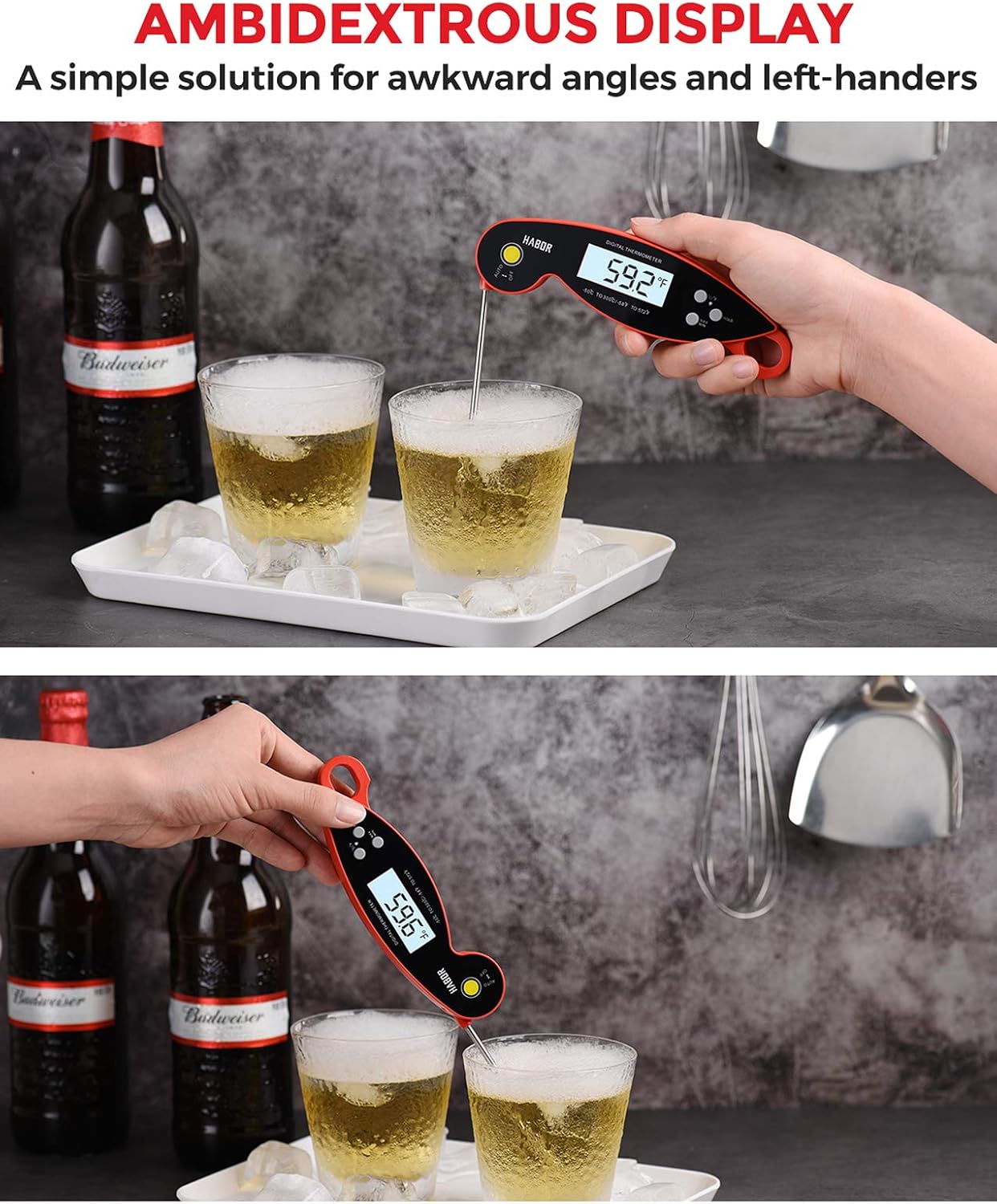 Habor Digital Meat Thermometer Upgraded Waterproof, 3s Instant Read Digital Cooking Thermometer, Kitchen Food Thermometer with Backlight & Ambidextrous Display for Candy Turkey BBQ Milk Water: Kitchen & Dining