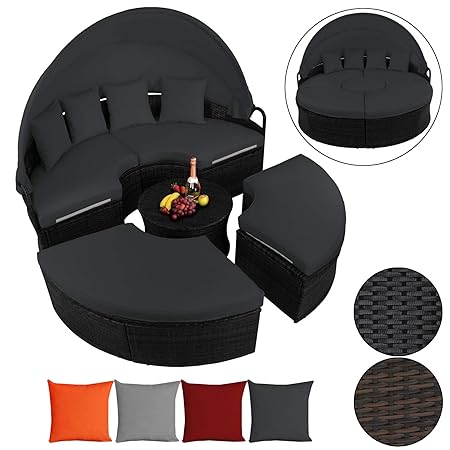 BB SPORT 13-teilige Polyrattan Lounge-Muschel mit aufklappbarem Sonnendach Garten Lounge inkl. Auflagen mit Klettleisten und 