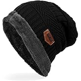 Ensnovo Mens Winter Beanies Hat Soft Lined Thick Wool Knit Skull Cap