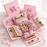 HAULKIM 4-Layer Explosion Gift Box, 10''x10''x7'' Pink Creative Gift Boxes for Presents, DIY Surprise Gift Box Explosion for Birthday Valentine's Day Mother's Day and Anniversaries (Pink)