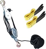 Nisorpa 1.8 Ton Rope Hoist Pulley Block 4000 lbs w/ 2 Webbing Slings 20m Rope view 1