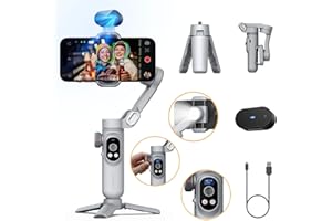 AOCHUAN 3-Axis Phone Gimbal, Gimbal Stabilizer for iPhone w/AI Vision Sensor, Portable for iPhone/Andriod, Phone Stabilizer Built in Fill Light Perfect for TikTok YouTube-Smart XPro AI Grey