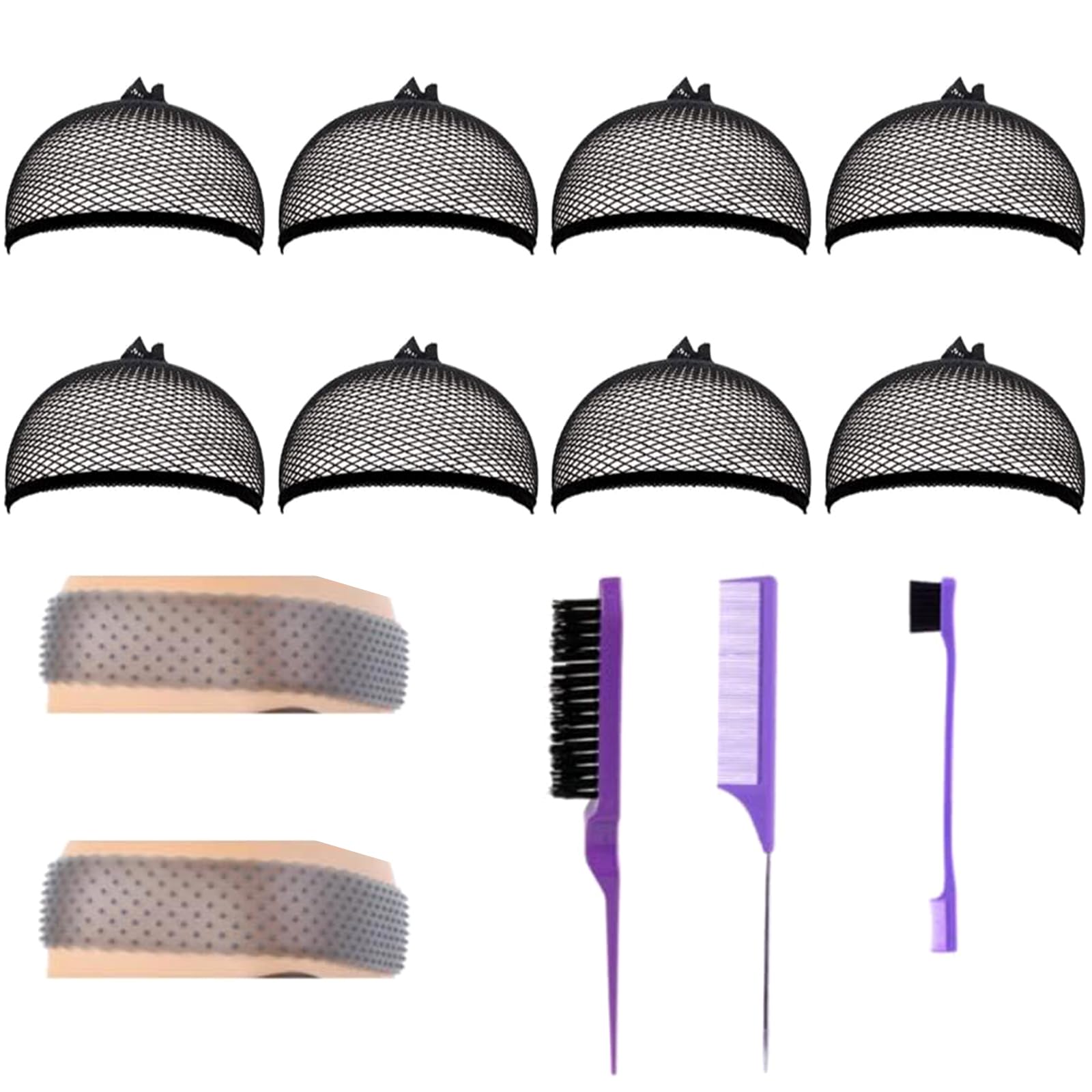 Wig Caps Nylon Mesh Wig Cap Nets Mesh Wig Cap Net Wig Net Cap for Wig Making Black Mesh Net Stocking Cap 8 Breathable Mesh Wig Caps 2 Wig Headband 3 Combs Wig Caps (Black Color)