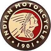 Indian Motorcycle Round Embossed Metal Button Sign | Vintage Indian Motorcycle Wall Art for Garage or Man Cave