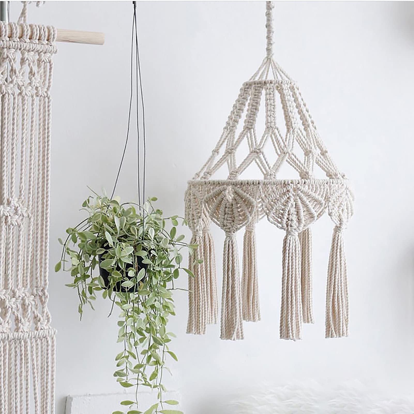 1Pc Handmade Lamp Shade,Macrame Lamp Shade,Boho Hanging Lamp Shade, Knitting Lamp Shade Ceiling Light Shade Fitting,Handwoven Bohemian Home Decor,for Living Room, Bedroom and Bathroom