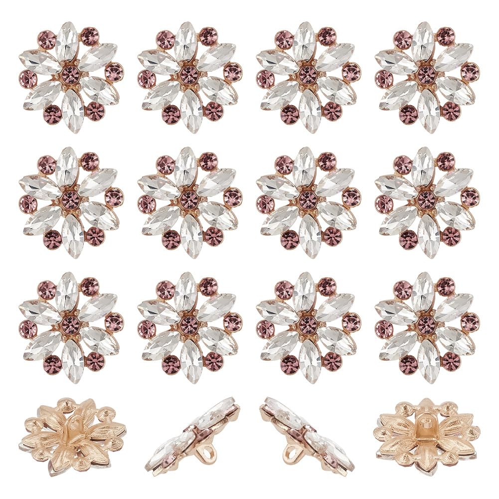 HOBBIESAY 30pcs Pink Floral Rhinestone Buttons, 20mm, Crystal, Sew-on, Clothing Decoration