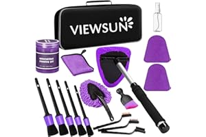 Viewsun Windshield Cleaner Tool, 17Pcs Purple Car Interior Cleaning Kit, Detailing Kit Cleaner, Detailing Brush, Cleaning Gel, Inside Cleaning Supplies Accessories for Trucks, SUVs, RVs Window