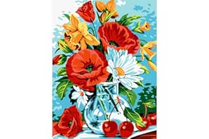 Miairivy Paint by Numbers Kit for Adults Beginner, DIY Color by Number Set on Canvas, Extremely Creative Acrylic Oil Paintings Crafts, Gifts, Home Wall Decor - Flowers in Bottle 4 (12 X 16 inches)