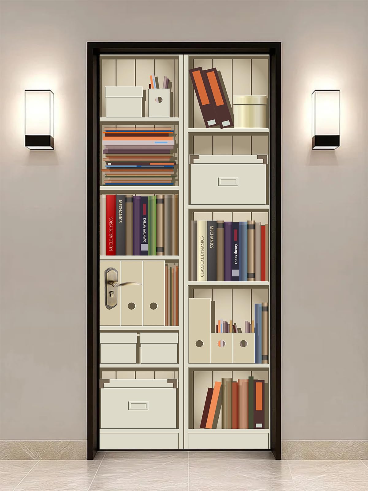 FLFK 3D Bookshelf Cabinet Door Murals Peel and Stick 77x200cm-Self-adhesiv Door Wallpaper Wall Stickers Poster for Bedroom Decor(2Pcs/Set) — image 1