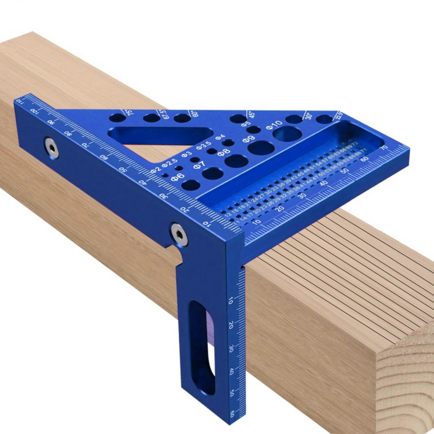 Uadme 3D Carpenters Square, 22.5-90° Aluminium Alloy Multi-Angle Speed Square Protractor with 11 Drill Holes, Precision Engineers Measuring Tool for Woodworking, Construction, Engineering