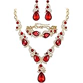 BriLove Wedding Bridal Jewelry for Women Multi Teardrop Cluster Crystal Statement Necklace Dangle Earrings Link Bracelet Set