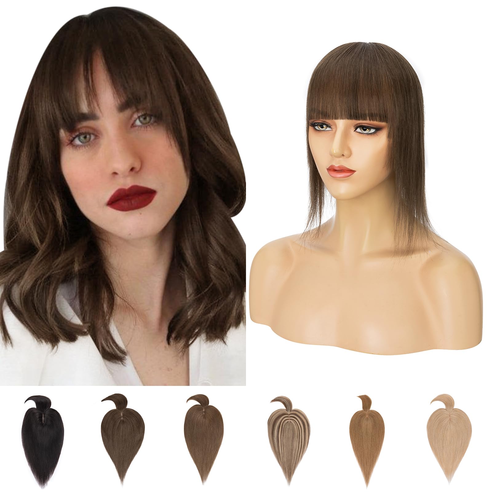 Silk-co Hair Toppers for Women 150% Density Clip in Toppers Extensions Remy Real Human Hair Toppiece for Thinning Hair 14 inch #02 Dark Brown