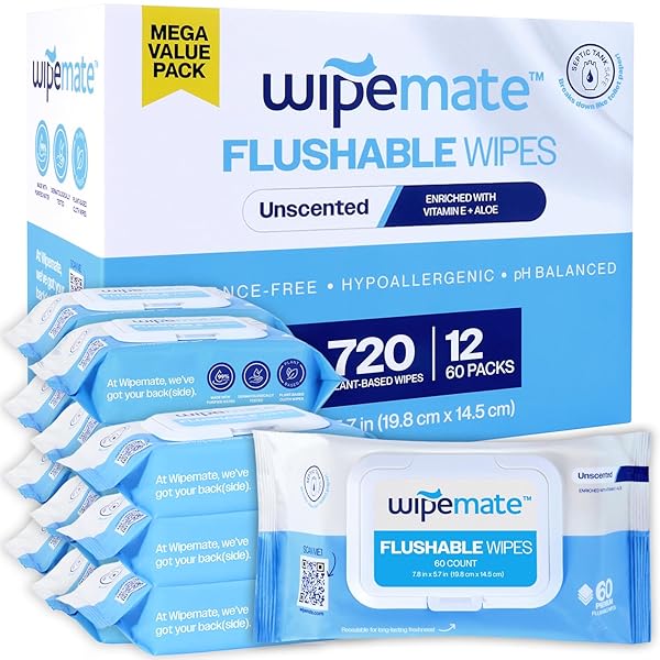 WIPEMATE ULTRA FLUSHABLE BUTT WIPES, SOOTHING VITAMIN E...