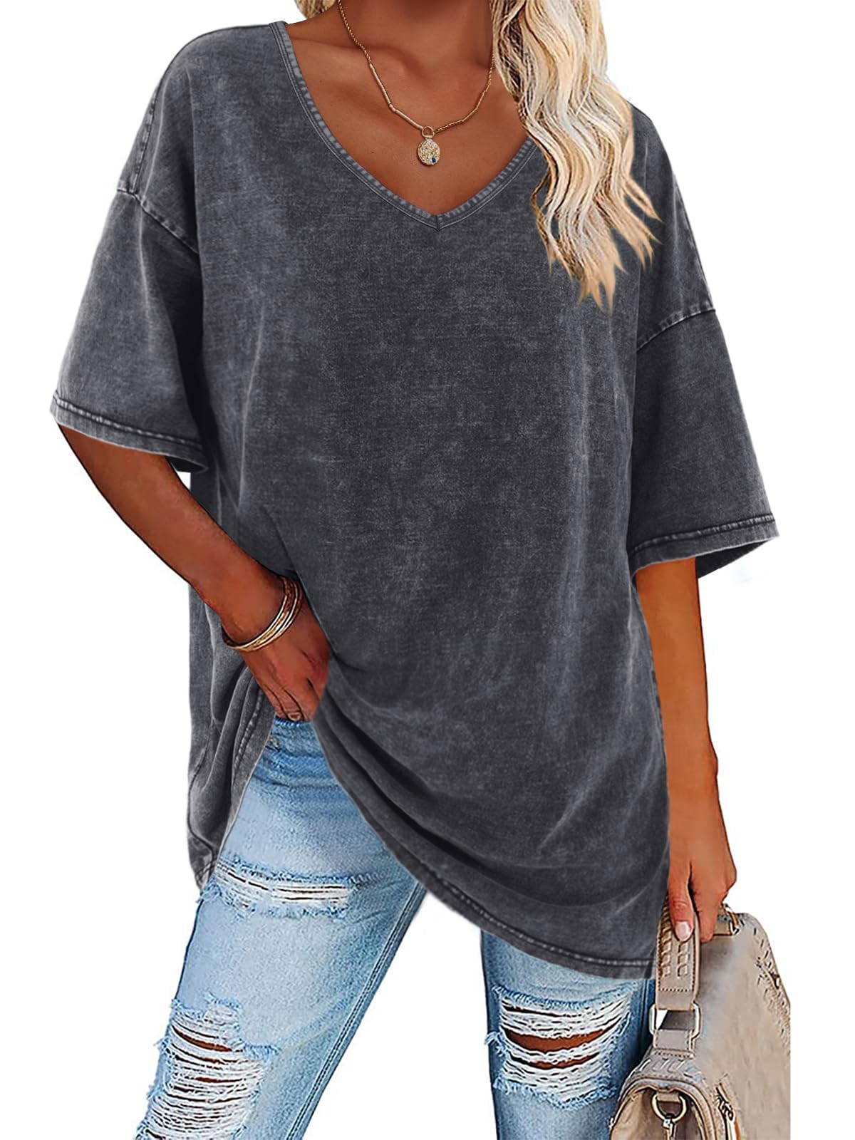 Flowyair Womens Oversized T Shirts Summer Loose Cotton Short Sleeve ...