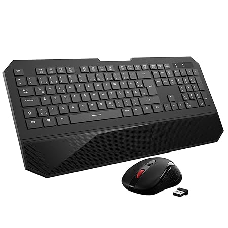 ?New Version? Tastatur Maus Set, ultraflache kabellose Chiclet-Keyboard, leise Maus, Ergonomische Handballenauflage, 2,4GHz V