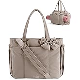 BAGAMSRT Crush Bow Tote Bag for Women, Large Work Tote with 40oz Tumbler, Puffer Travel Tote Bag for Work, Yoga, Gym | For Mom, Diaper, Large Capacity, Everyday Bag