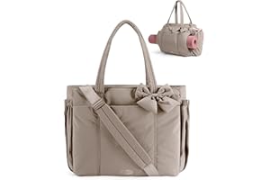 BAGSMART BAGAMSRT Crush Bow Tote Bag for Women, Large Work Tote with 40oz Tumbler, Puffer Travel Tote Bag for Work, Yoga, Gym